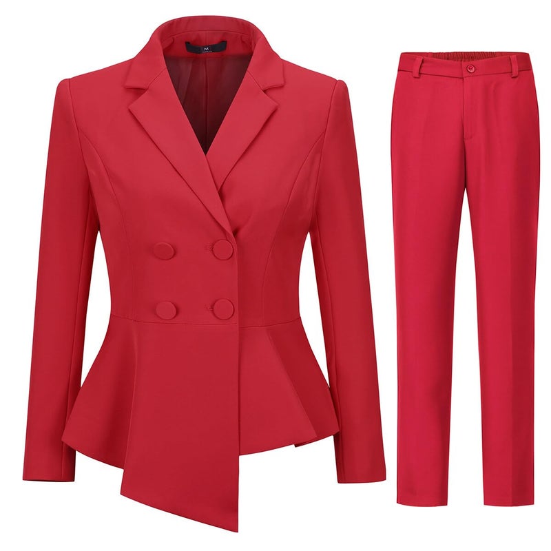 YUNCLOS Womens Suits 2 Piece Set Business Casual Double Breasted Blazer and Pantsuits for Work Office Red - Image 1